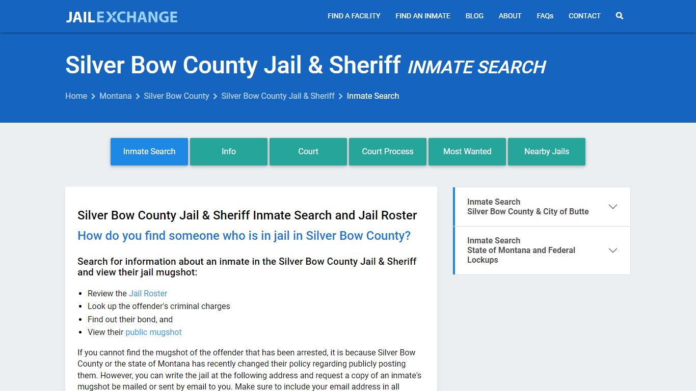 Inmate Search: Roster & Mugshots - Silver Bow County Jail & Sheriff, MT
