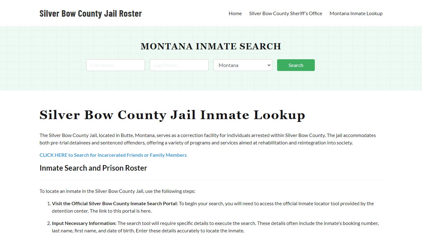 Silver Bow County Jail Roster Lookup, MT, Inmate Search